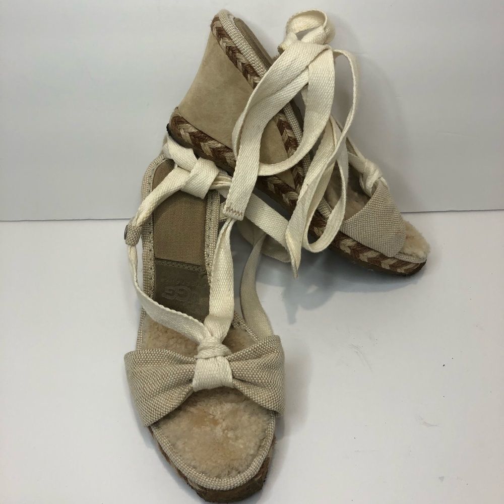 UGG wedge tie up Sherpa lined sandals size 6